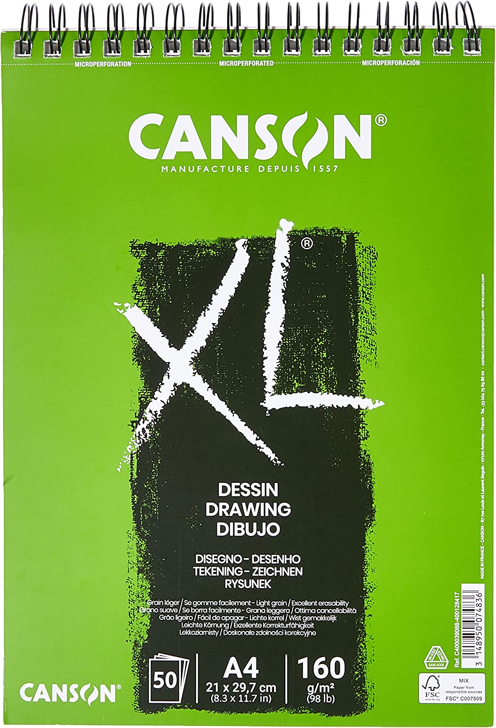 Canson XL Dessin rajztömb A4 160 g/m² 50 lap spirálozott