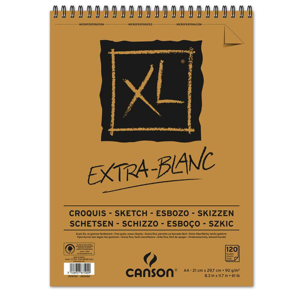 CANSON XL Extra Blanc vázlatfüzet 90 g/m² 120 lap A4 felső spirálkötés