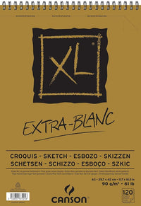 CANSON XL Extra Blanc vázlattömb 90 g/m² 120 lap A3 felső spirálozással