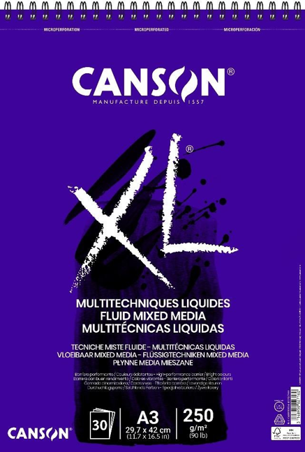 Canson XL Fluid Mix Media tömb 250 g/m², 30 lap, A3, spirálozott