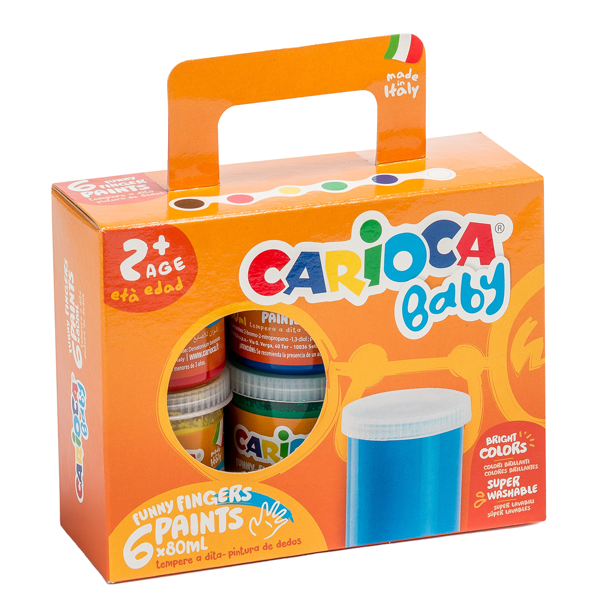 Carioca Baby 2+ ujjfesték készlet papírbőröndben, 6 × 80 ml