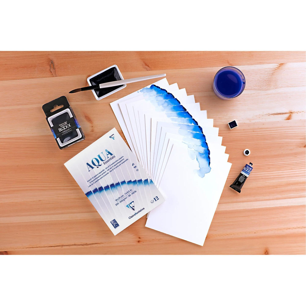 CLAIREFONTAINE Aqua Essentials akvarell tömb 200 - 300 g/m² 10 – 24 cm - 12 lapos
