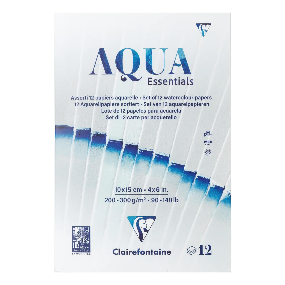 CLAIREFONTAINE Aqua Essentials akvarell tömb 200 - 300 g/m² 10 – 24 cm - 12 lapos