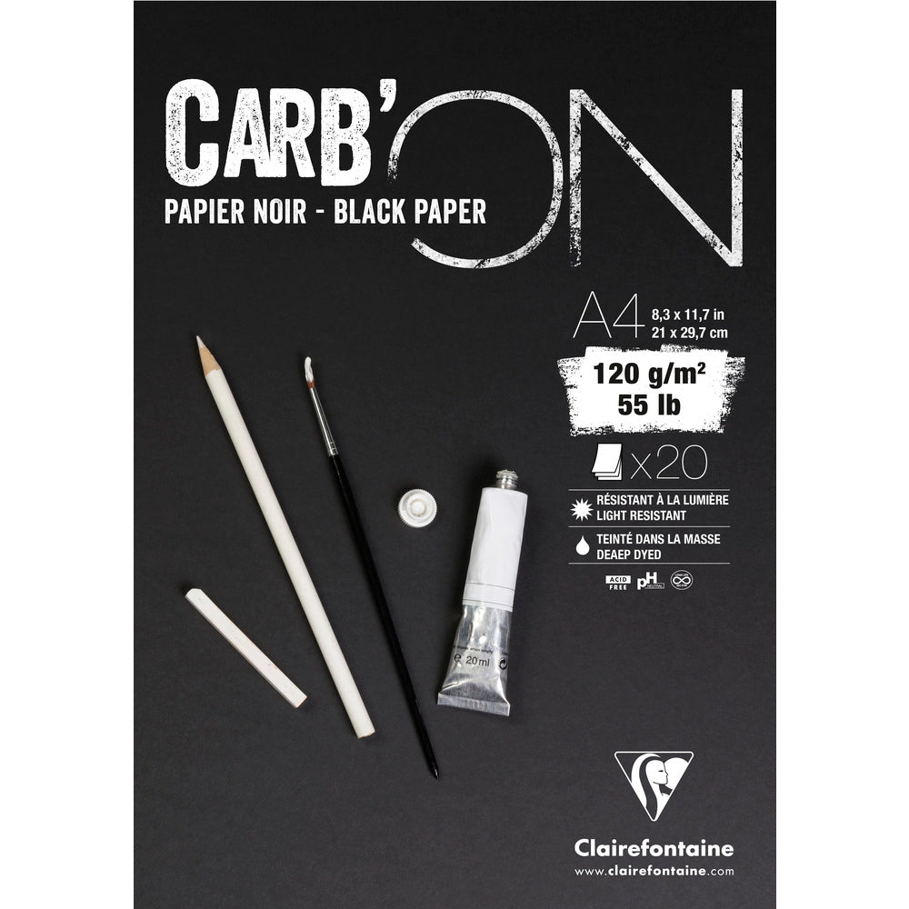 CLAIREFONTAINE Carb'On rajztömb fekete papírral 120 g/m² – 20 lap