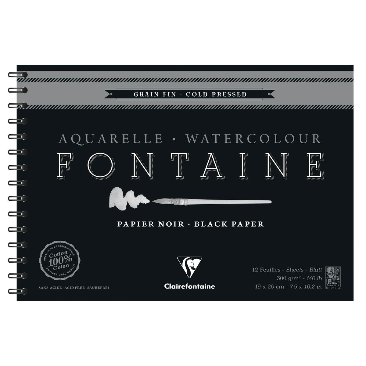 CLAIREFONTAINE Fontaine CP fekete akvarelltömb 300 g/m² 19 x 26 cm - 12 lap