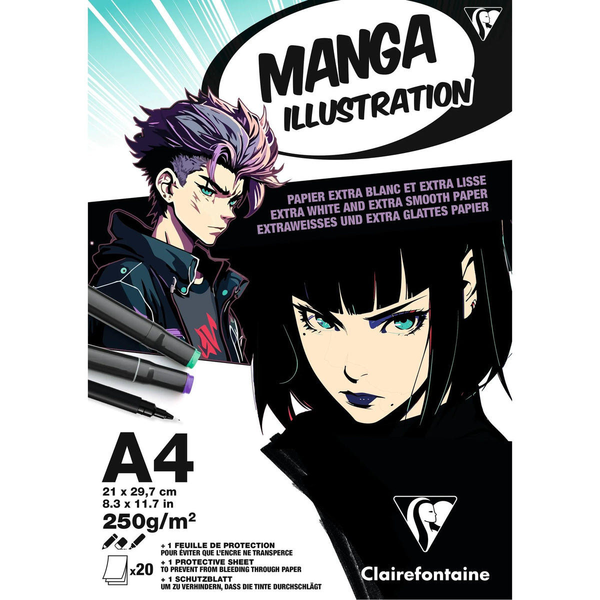 CLAIREFONTAINE Manga Illustration rajztömb 250 g/m² A5 – A3 - 20 lap
