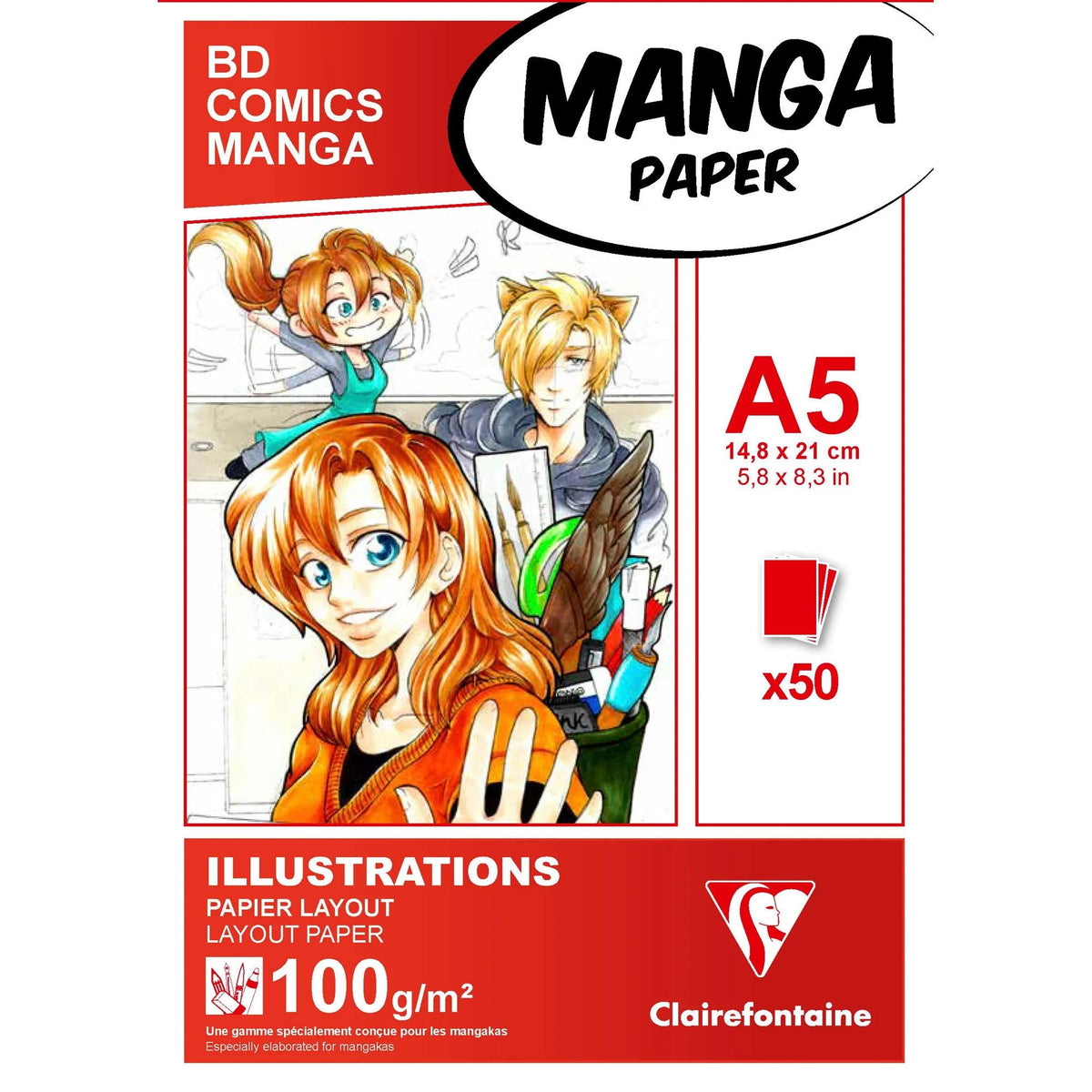 CLAIREFONTAINE Manga Layout tömb 100 g/m² A5 – A3 - 50 lap