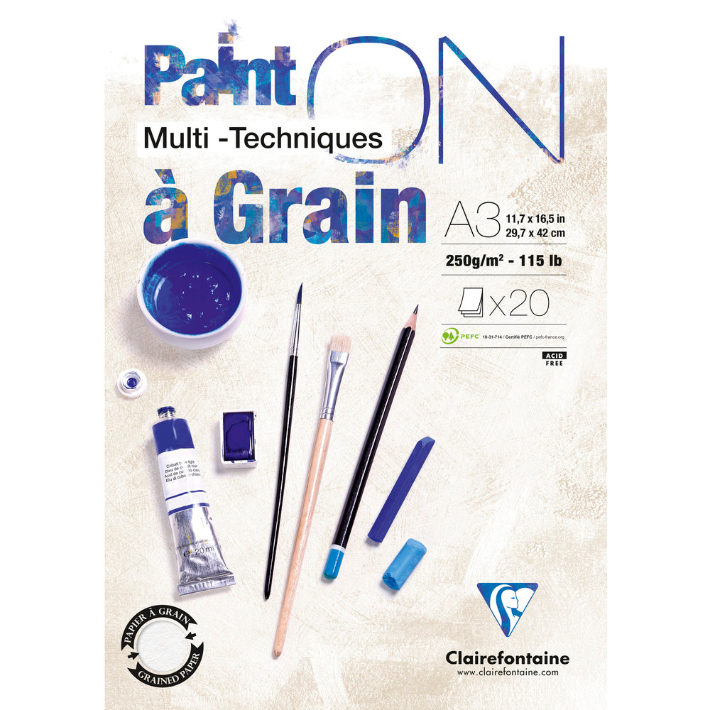 CLAIREFONTAINE Paint'On a grain mixed media tömb 250 g – 20 lap