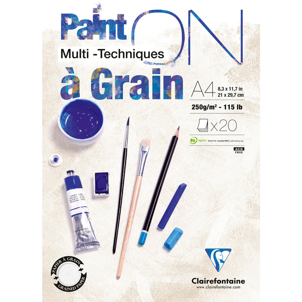 CLAIREFONTAINE Paint'On a grain mixed media tömb 250 g – 20 lap