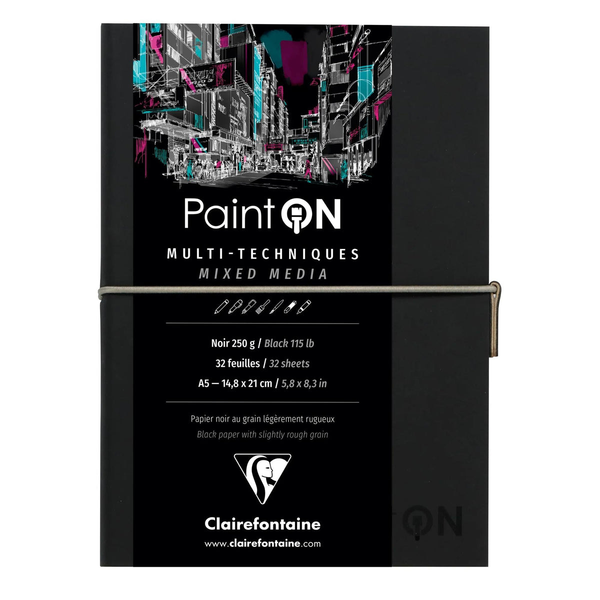 CLAIREFONTAINE Paint'On fekete rajztömb 250 g/m² - 32 lap (A5 – 14 x 14 cm)