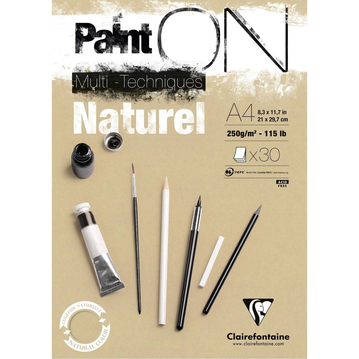 Clairefontaine Paint'On Mix Media tömb 250 g 30 lap ragasztott Natural