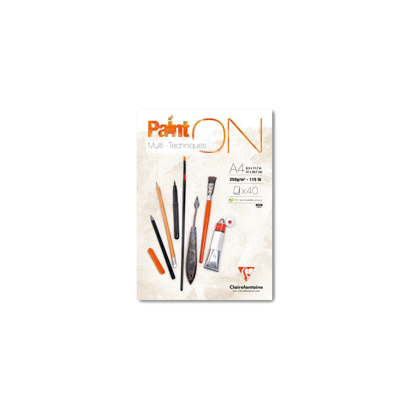 Clairefontaine Paint'On Mix Media tömb 250 g 40 lap ragasztott Extra White