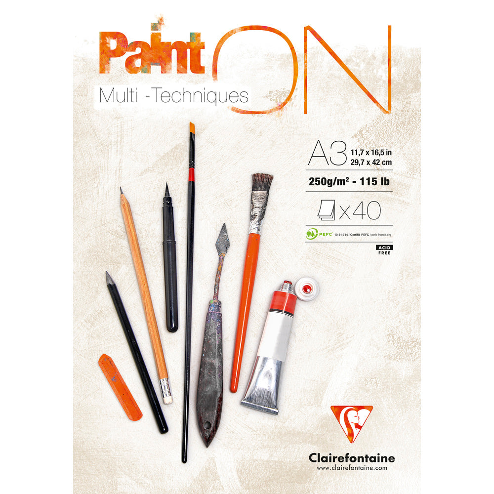 Clairefontaine Paint'On Mix Media tömb 250 g 40 lap ragasztott Extra White