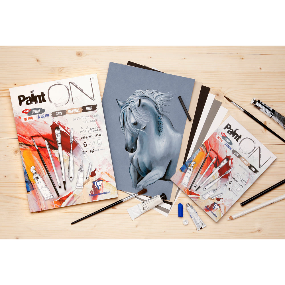 Clairefontaine Paint'On Mix Media tömb No. 6 250 g 24 lap ragasztott vegyes színek