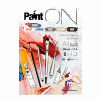 Clairefontaine Paint'On Mix Media tömb No. 6 250 g 24 lap ragasztott vegyes színek