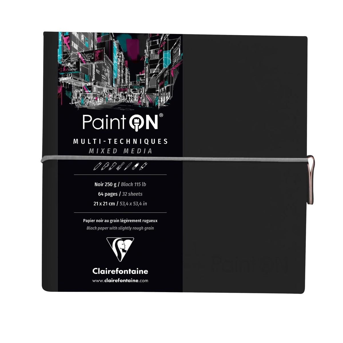 CLAIREFONTAINE Paint'On mixed media papírtömb 250 g/m² 19 x 19 cm - 32 lap – Fekete