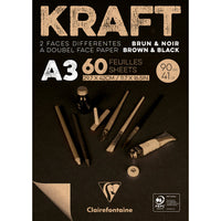Clairefontaine ragasztott nátronpapír tömb – 90 g 60 lap A3 Barna és fekete