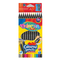 Colorino háromszögletű színes ceruza fekete fából hegyezővel - 12 szín