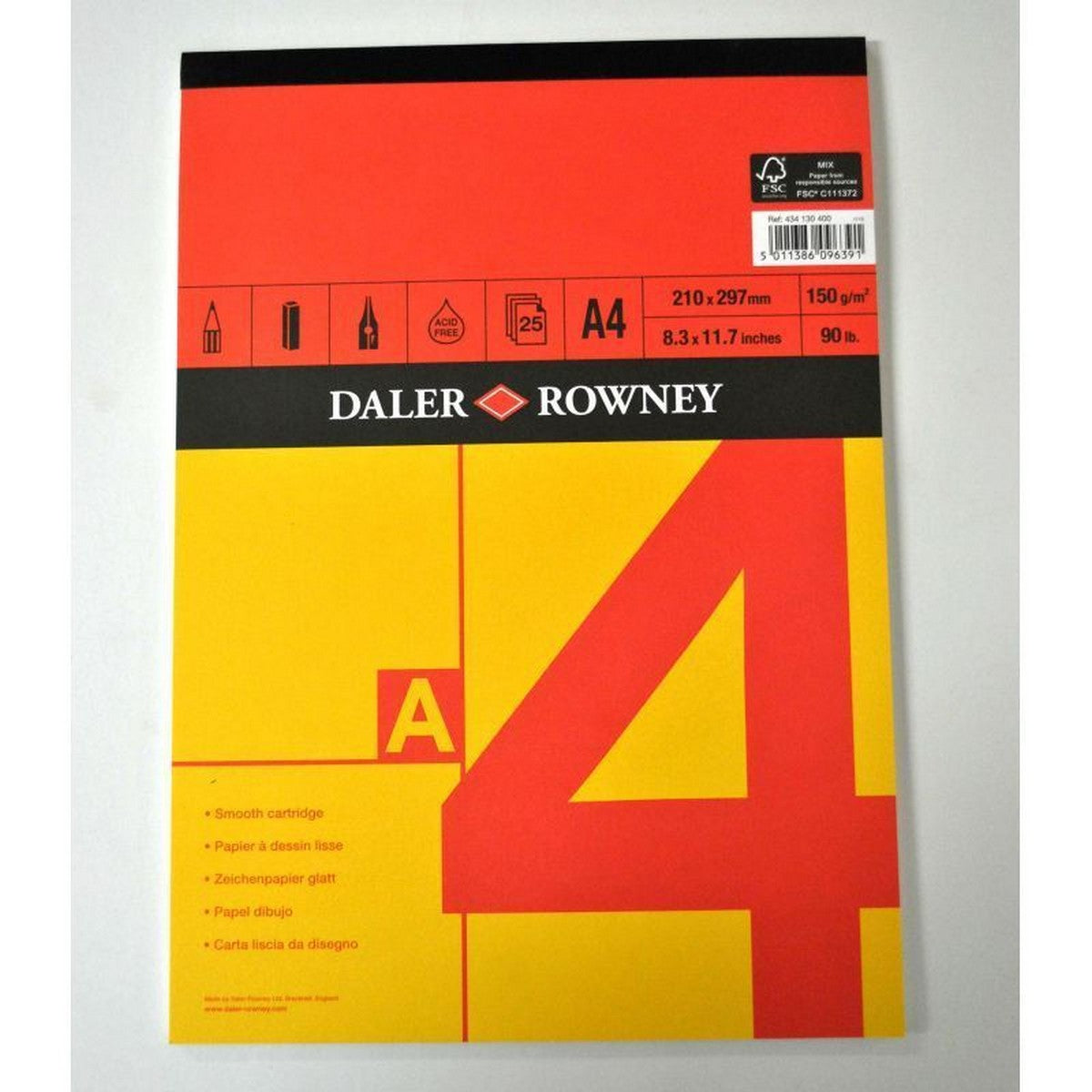 DALER ROWNEY Red & Yellow vázlattömb A4, 150 g, 25 lap, ragasztott