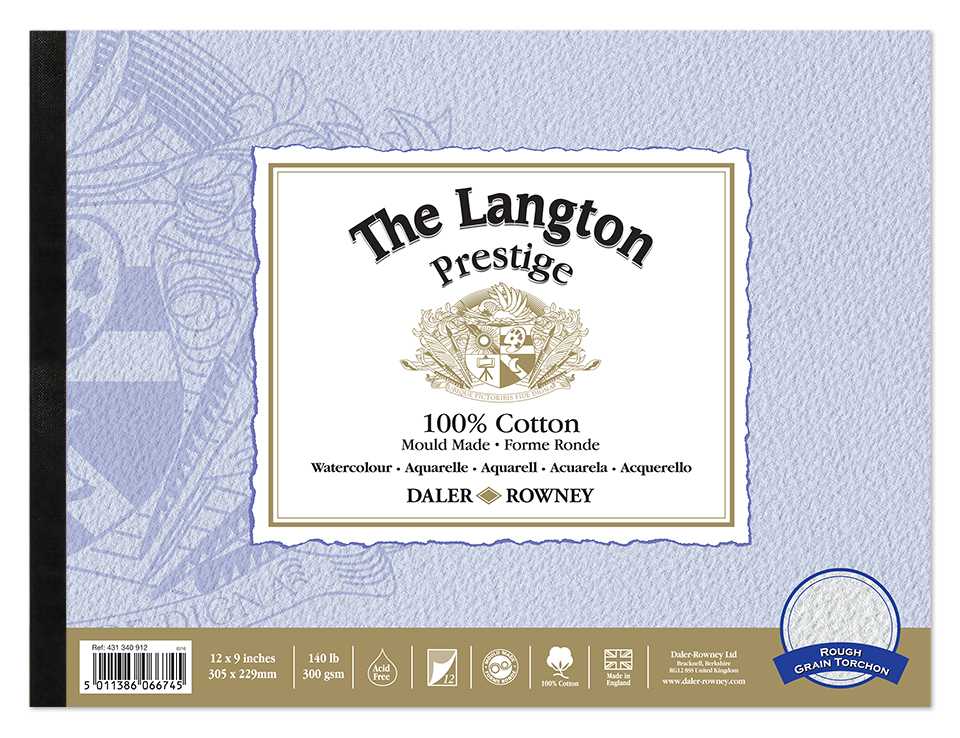 DALER ROWNEY The Langton Prestige akvarelltömb CP Natural White 300 g 12 lap 25,4 x 35,6 cm – R Natural White 300 g, 12 listov - 22,9 x 30,5 cm