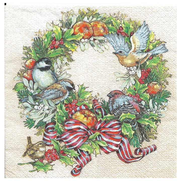 Decoupage szalvéta Christmas Wreath with Birds  - 1 db