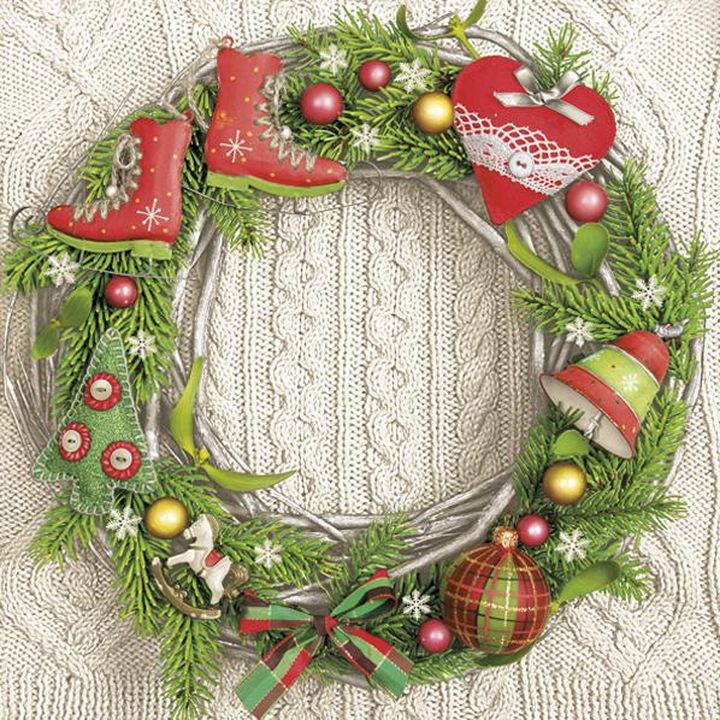 Decoupage szalvéta Classic Garland on Wool Pattern - 1 db