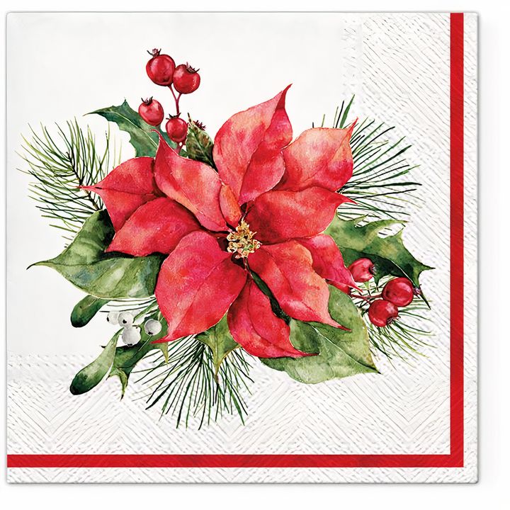 Decoupage szalvéta Dekoráció karácsonyi rózsával - 1 db