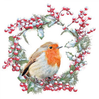 Decoupage szalvéta Robin in Wreath - 1 db