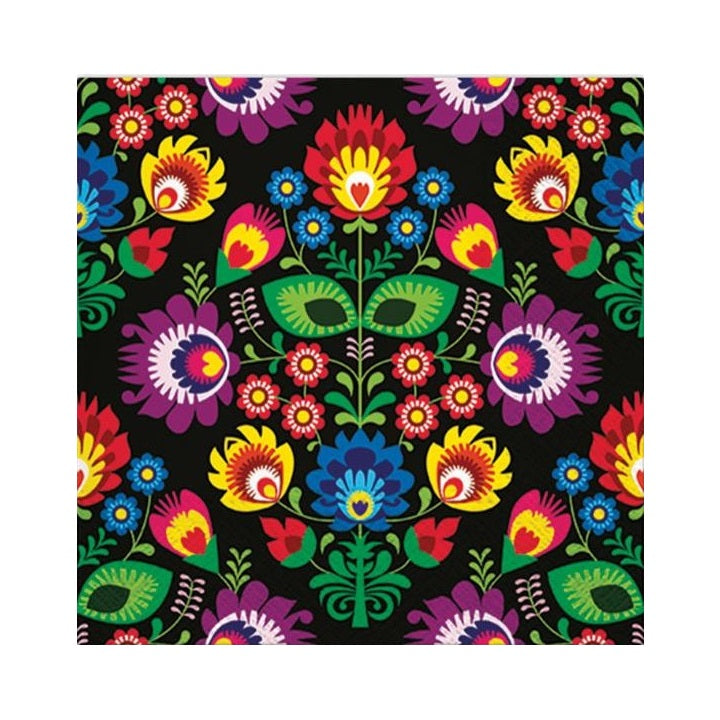Decoupage szalvéták - Folky Style Black - 1 db