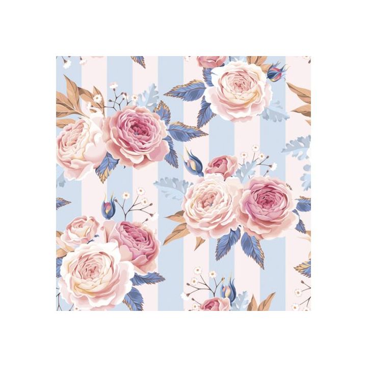 Decoupage szalvéta - Rózsaszín Rózsák Kék Csíkokon