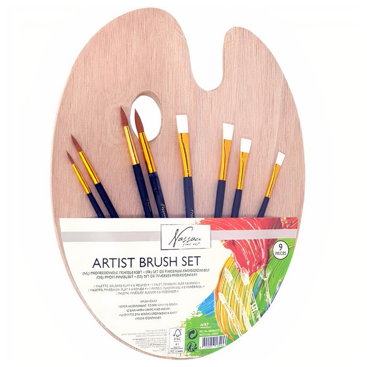 Ecset készlet fa palettával Nassau Fine Art - 9 db