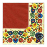 Eko decoupage szalvéta Folk Cocks Red & Cream - 1 db
