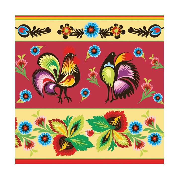 Eko decoupage szalvéták Folklore Roosters Cream & Red - 1db