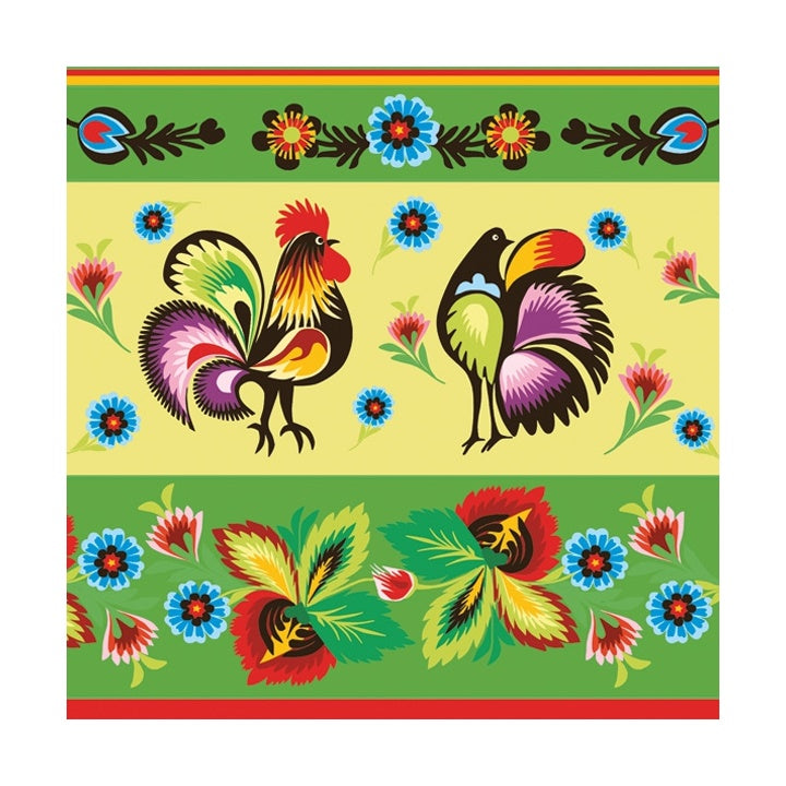 Eko decoupage szalvéták Folklore Roosters Green & Cream - 1db