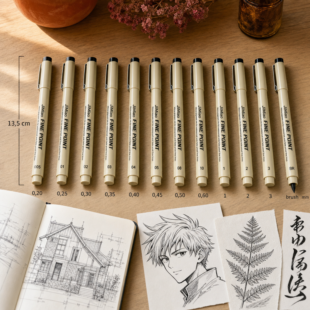 Fekete műszaki rajztoll és fineliner, 0,20 – 3 mm hegy