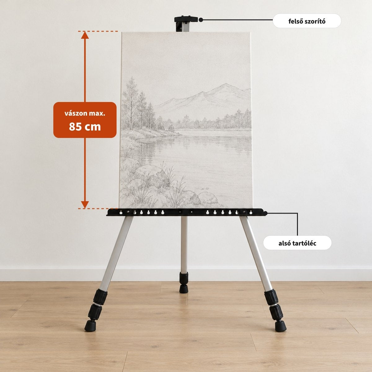 Max. 85 cm magas vászon a Royal ALUMINIUM festőállvány állítható tartóiban