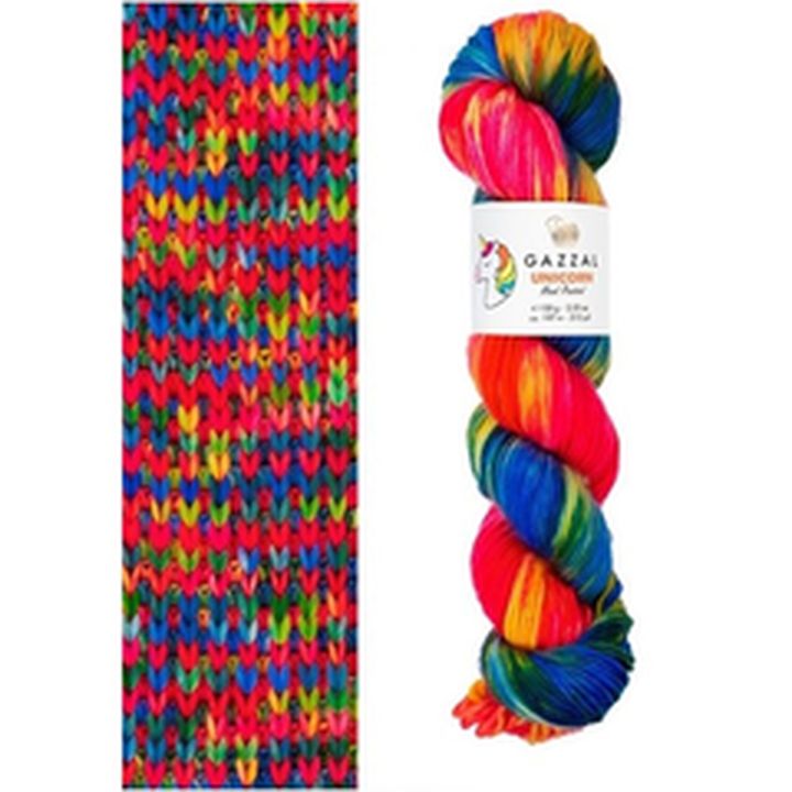 Gazzal Unicorn kötőfonal 100 g - piros-sárga