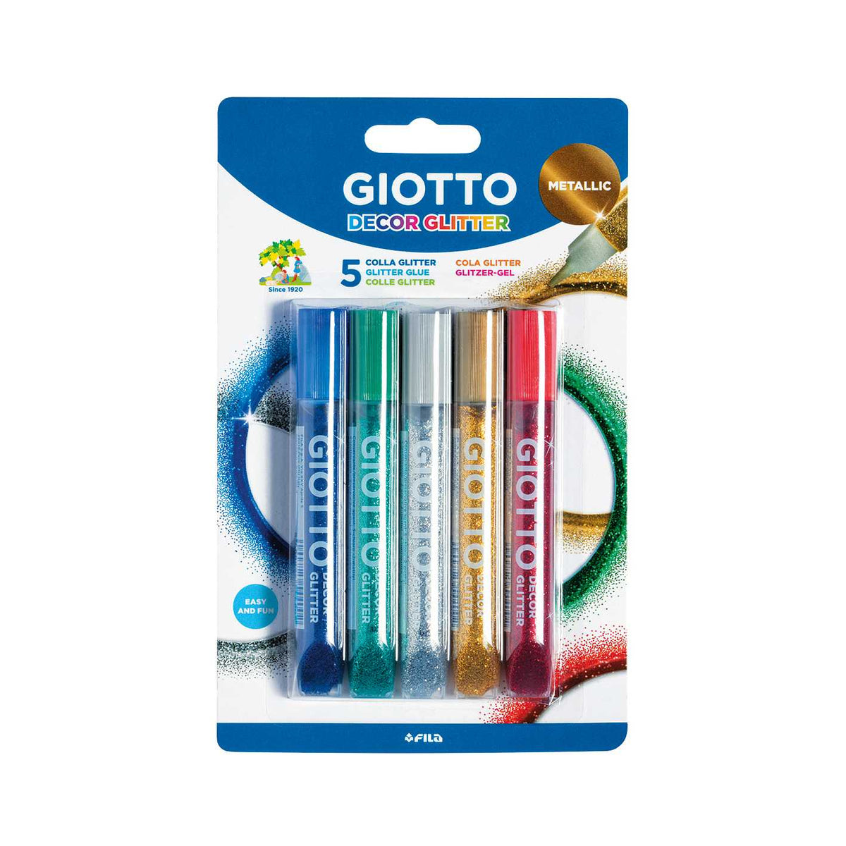 GIOTTO Glitter Glue csillámos ragasztó fémes színek 5 x 10 g