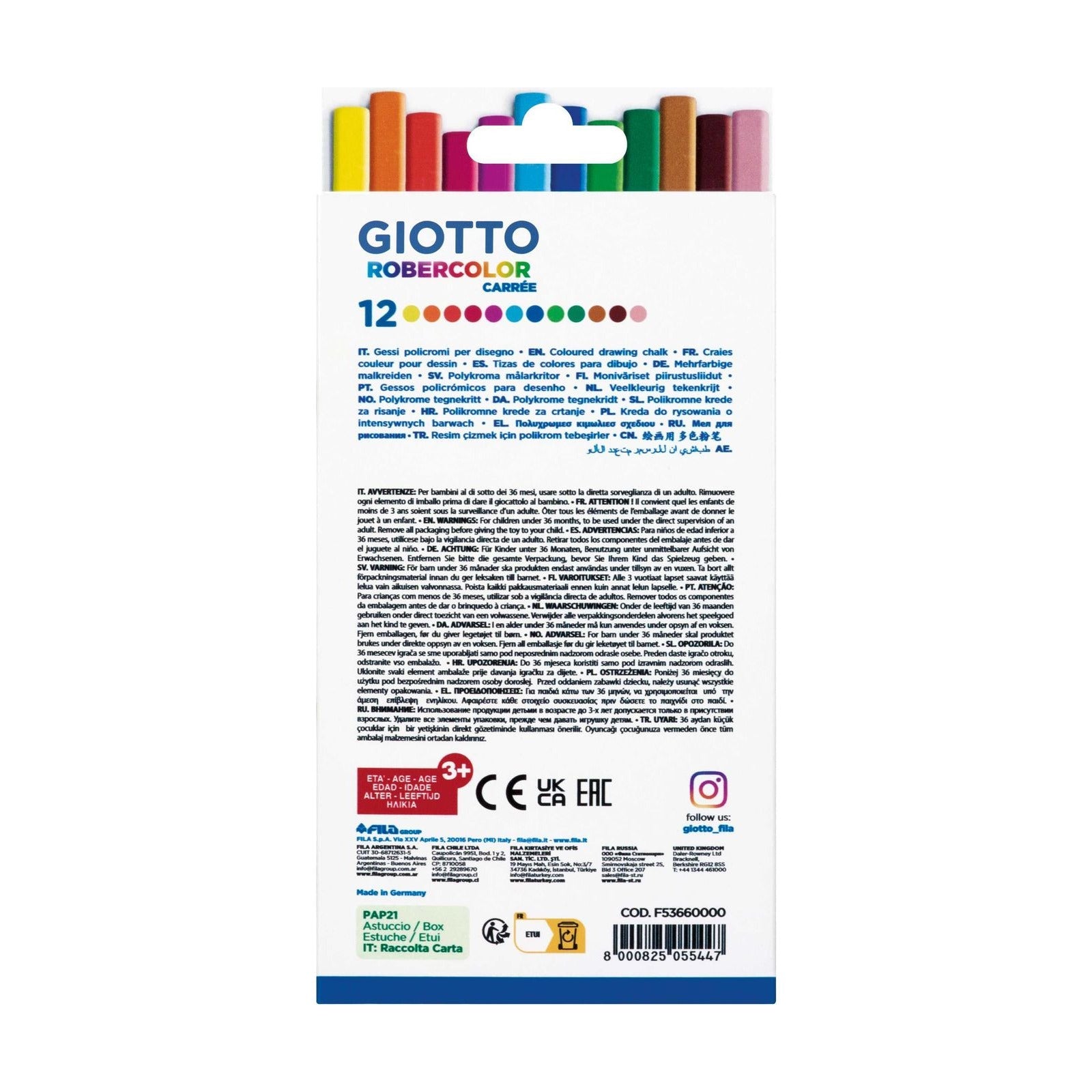 GIOTTO Robercolor Carré pormentes színes szögletes kréta 12 db