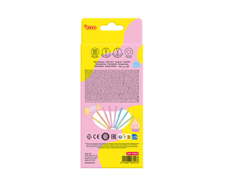 Gyerek filctoll JOVI kimosható pasztell 3 mm / 8 db-os készlet