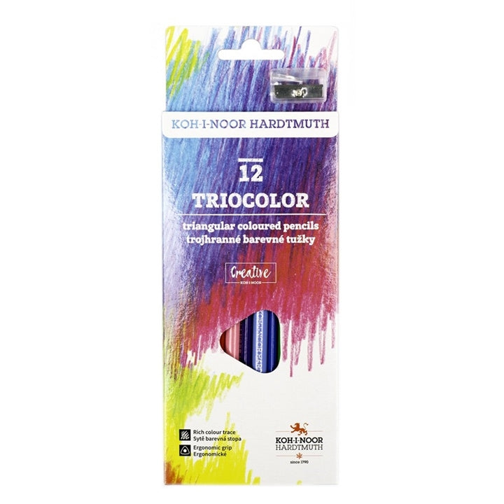 Háromszögletű színes ceruzák hegyezővel Triocolor 12 db