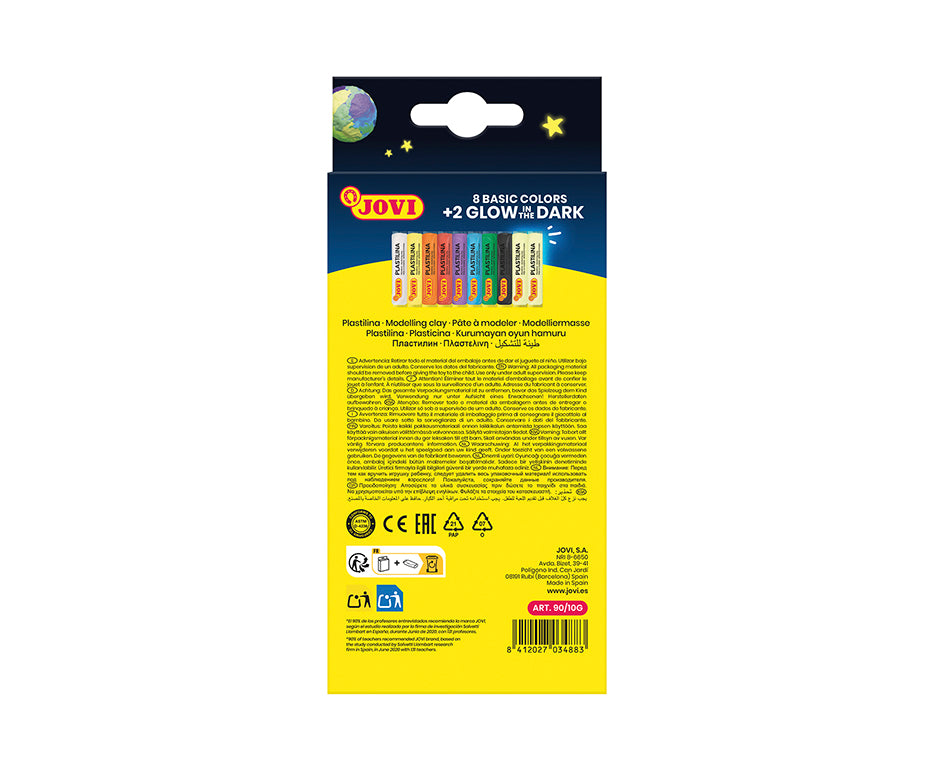 JOVI Glow természetes gyurma 10 x 15 g – 8 szín + 2 sötétben világító
