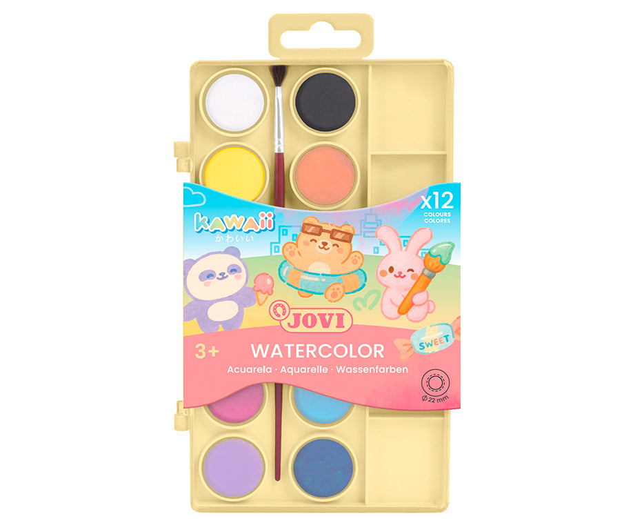 JOVI Kawaii akvarell festék készlet 22 mm - 12 db ecsettel