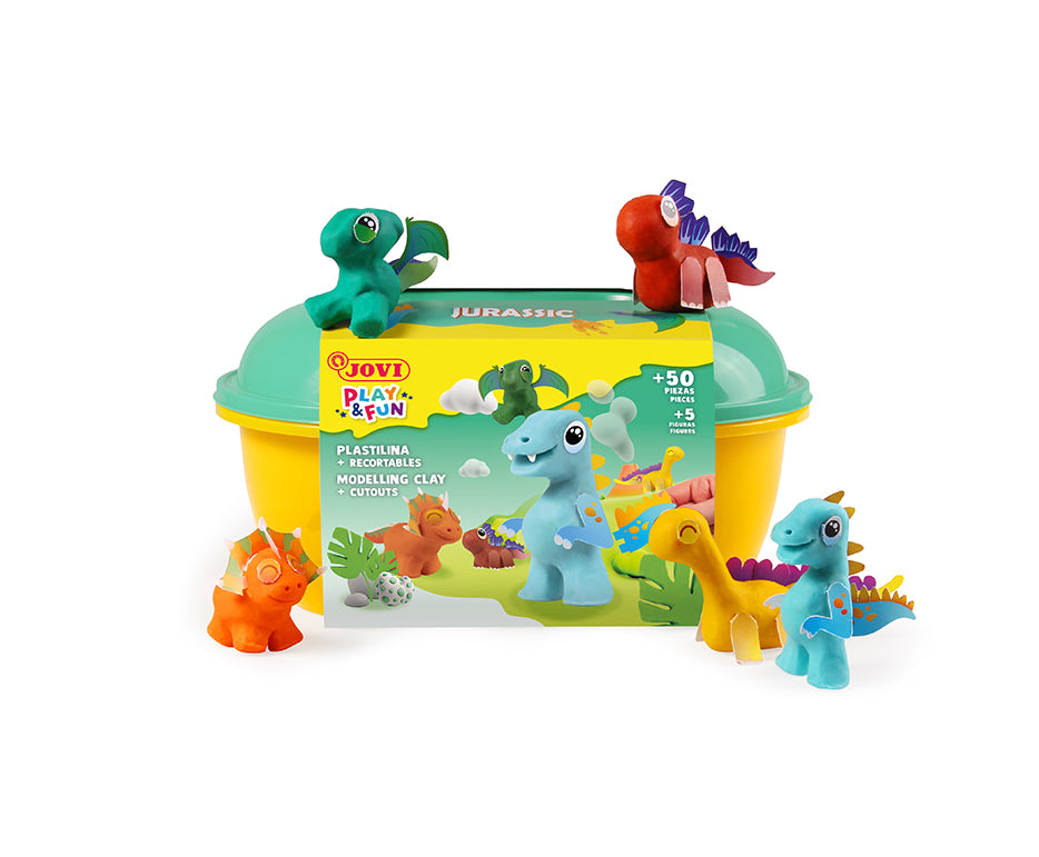 JOVI Play&Fun természetes gyurmakészlet kofferben, Jurassic – szett kiegészítőkkel