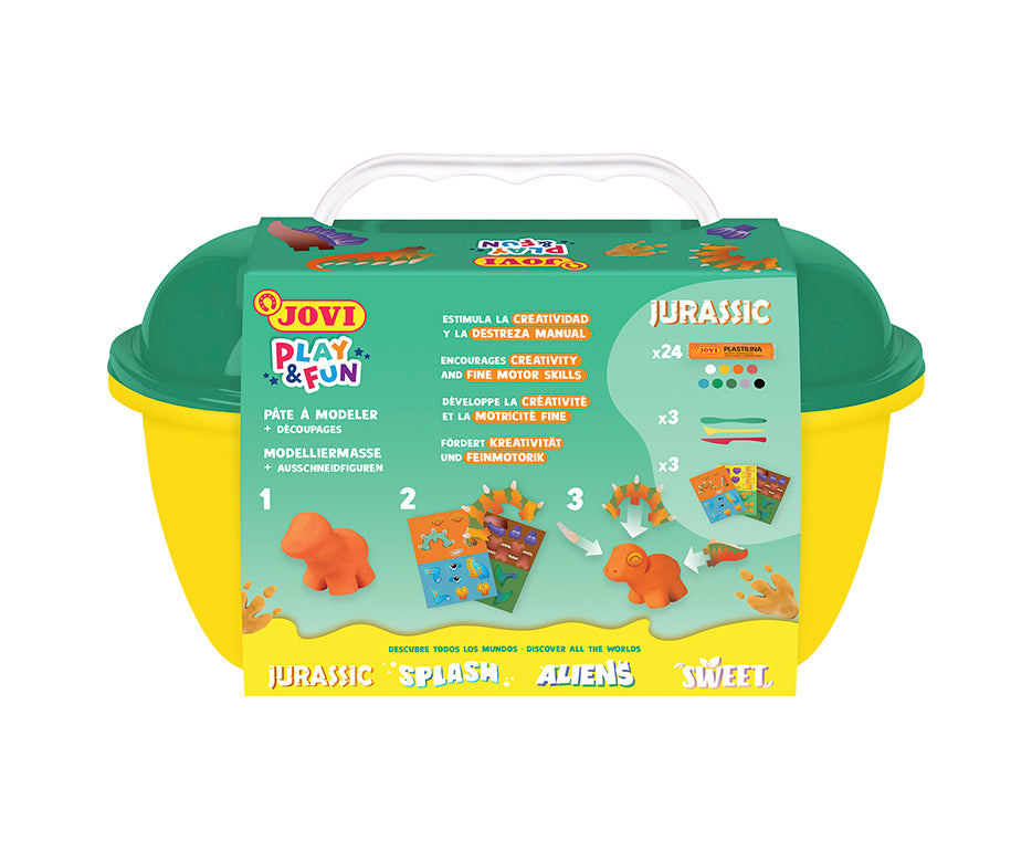 JOVI Play&Fun természetes gyurmakészlet kofferben, Jurassic – szett kiegészítőkkel