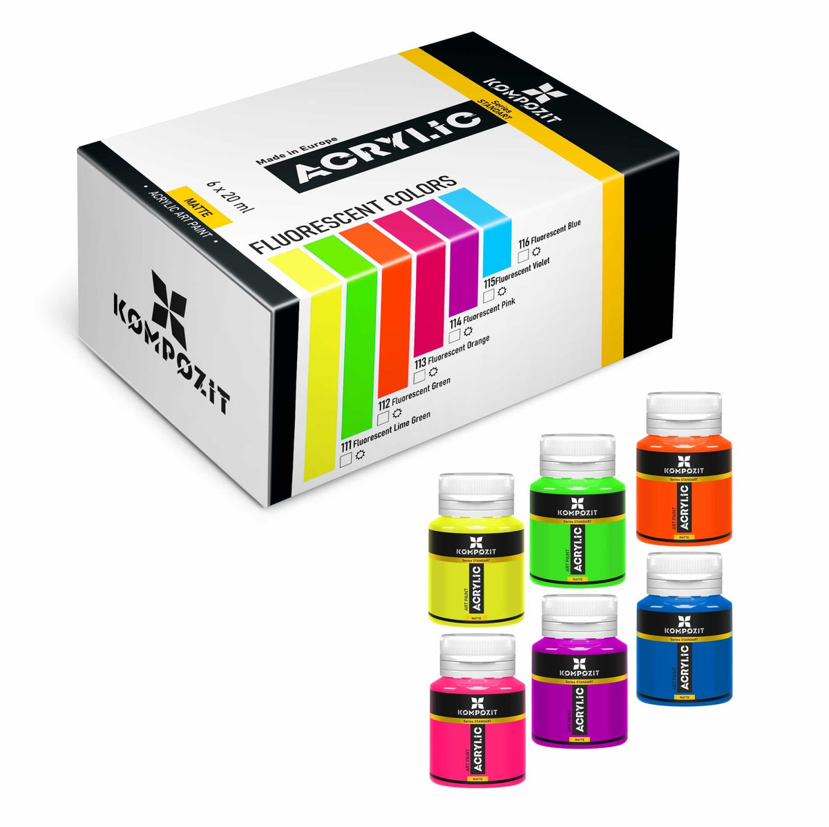 Kompozit STANDART Fluorescent akrilfesték készlet 6 x 20 ml