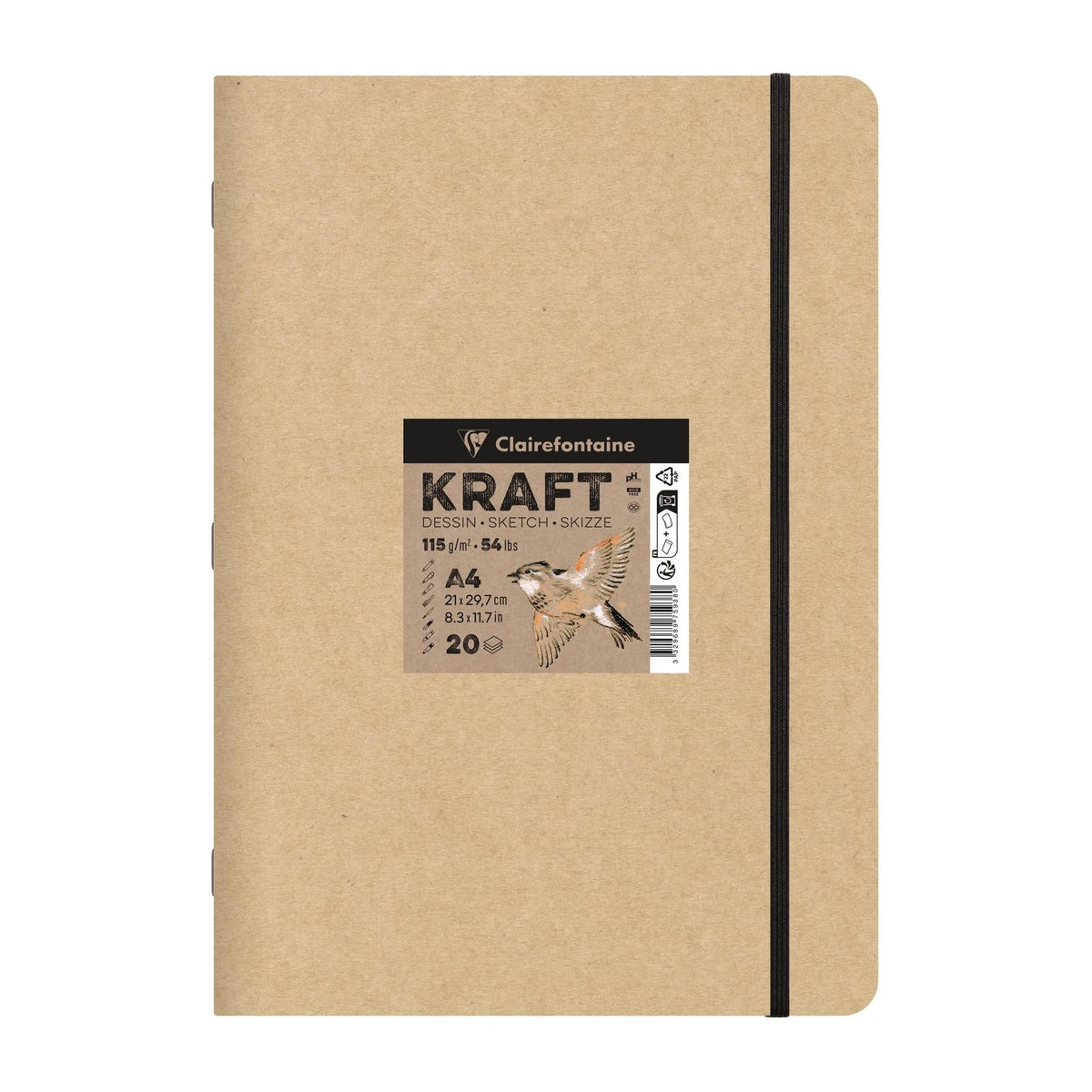 Kraft vázlatfüzet CLAIREFONTAINE 115 g/m² – A5 – A4, 20 lapos