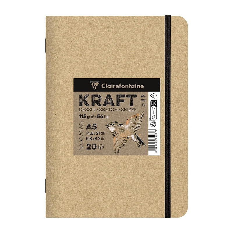 Kraft vázlatfüzet CLAIREFONTAINE 115 g/m² – A5 – A4, 20 lapos