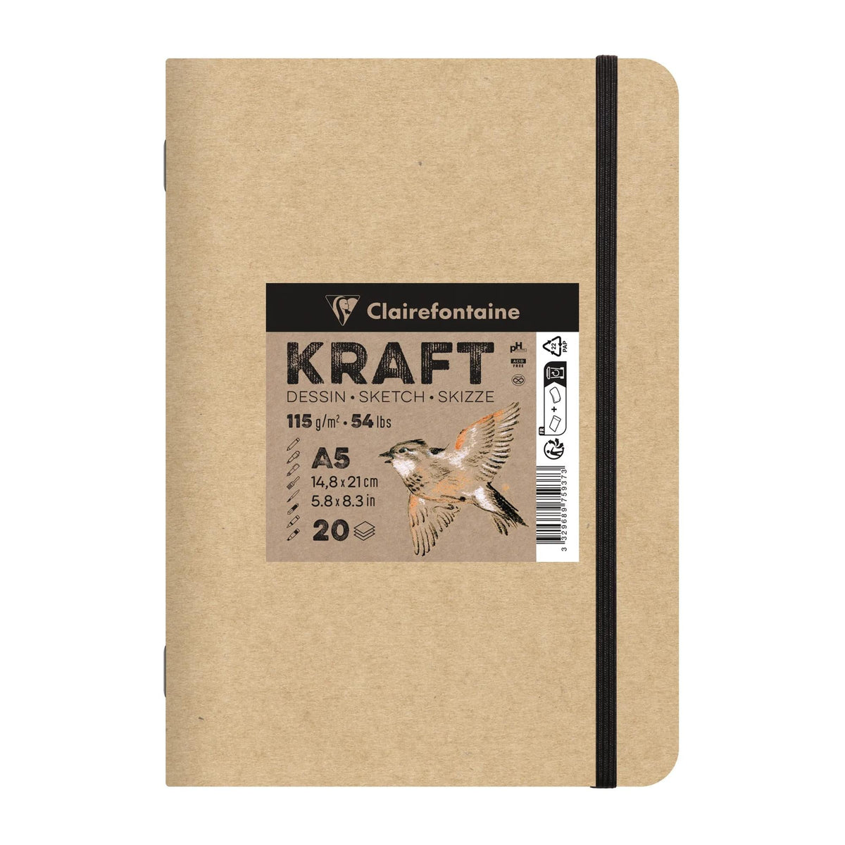 Kraft vázlatfüzet CLAIREFONTAINE 115 g/m² – A5 – A4, 20 lapos