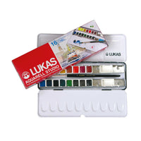 LUKAS Studio akvarell festék készlet fém dobozban – 16 fél szilke ecsettel